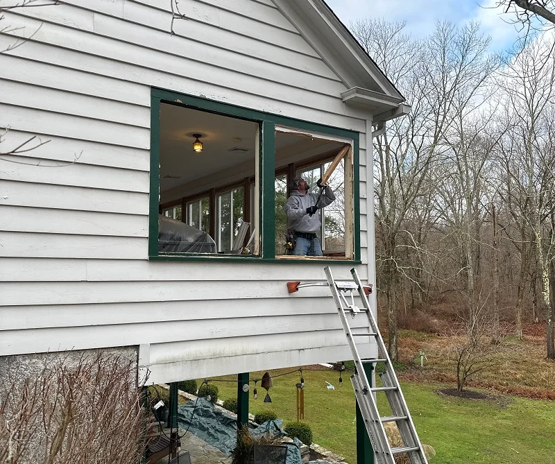Plastic protects the furniture during the window installation